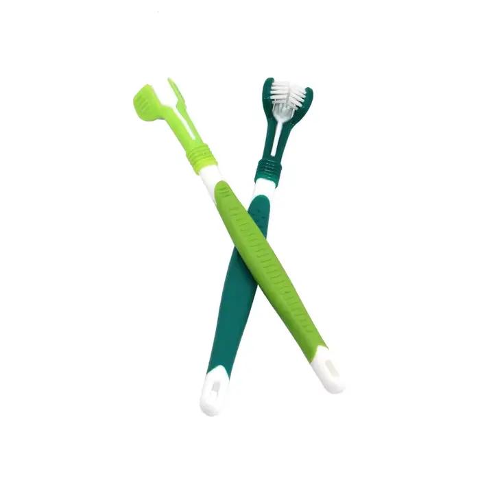Brosse à dents à trois têtes pour animaux de compagnie, multi-angle, nettoyage, ajout de la mauvaise