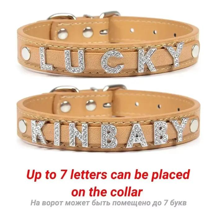 (Lettre de strass scintillante gratuite) collier de chien de chat de compagnie personnalisé colliers