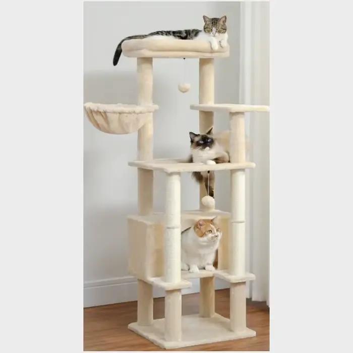 Arbre à chat avec perchoir supérieur, tour pour chat avec hamac en peluche, étagères pour chat, pomp