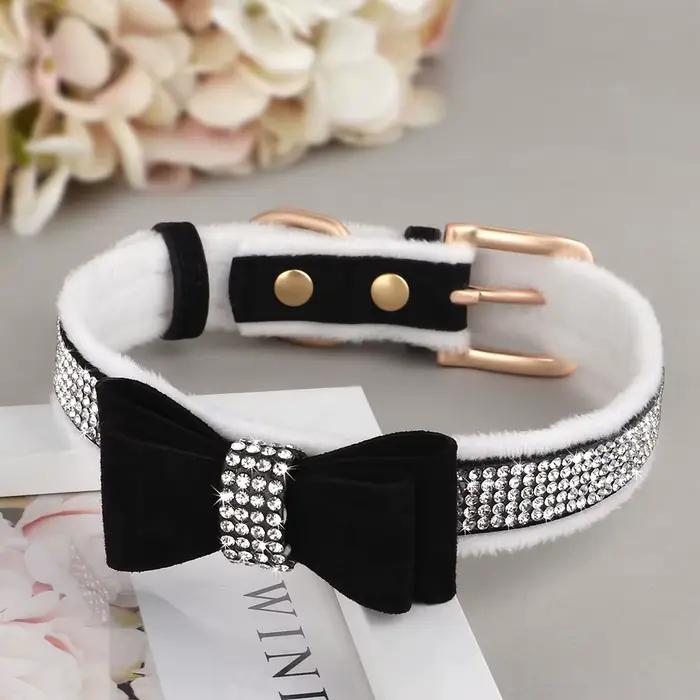Collier pour chien avec nœud papillon mignon, strass scintillants, pour petits chiens et chats, en v