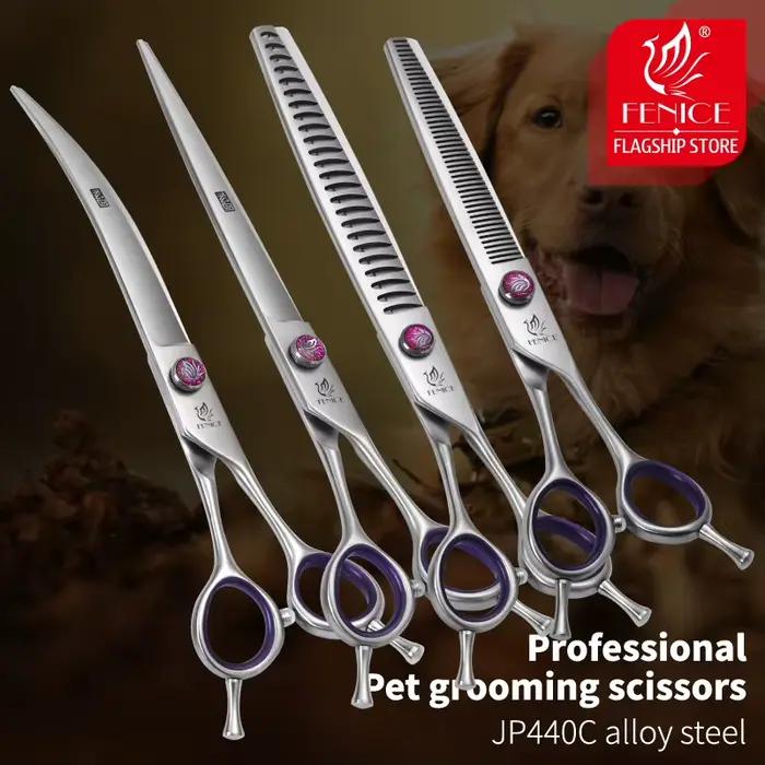 Fenice JP440C Ciseaux de toilettage professionnels pour chiens de compagnie, droit, incurvé, amincis