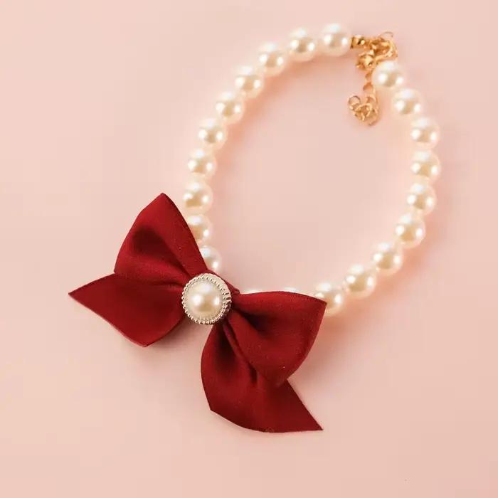 Collier avec nœud en perles pour animaux de compagnie, 1 pièce, bijoux pour chat, mignon, accessoire