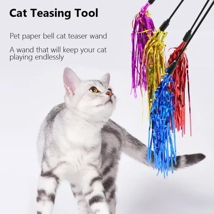 5 baguettes pour chat avec ruban réfléchissant et sons de clochette, jouets interactifs pour chats