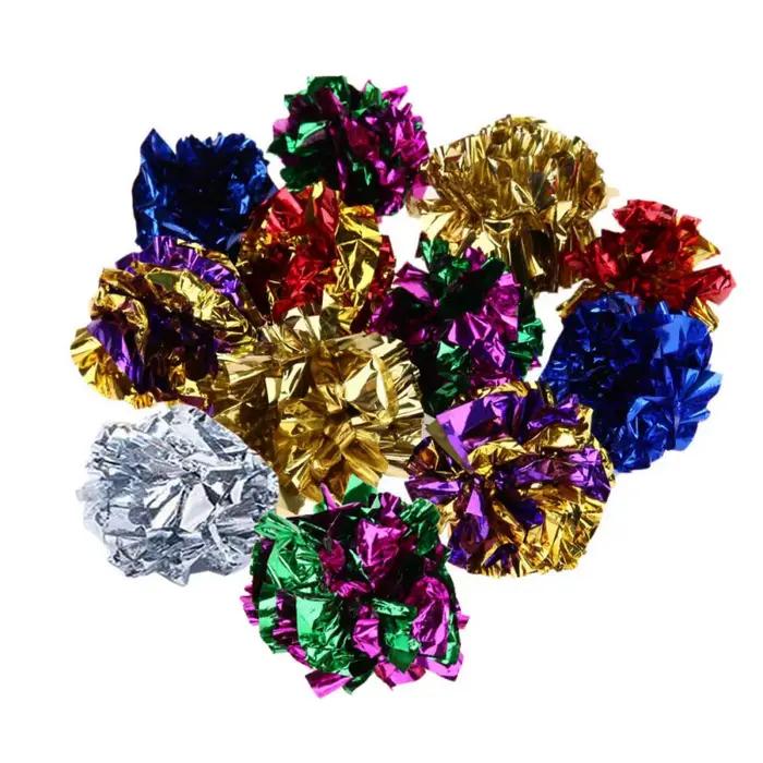 12 pièces boules colorées froissées en aluminium chaton son papier jouet chat jouet boules en Mylar