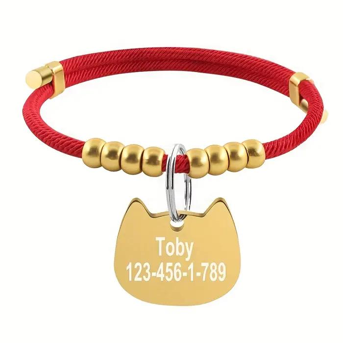 Collier personnalisé pour animaux de compagnie, collier en corde tressée réglable avec pendentif pou