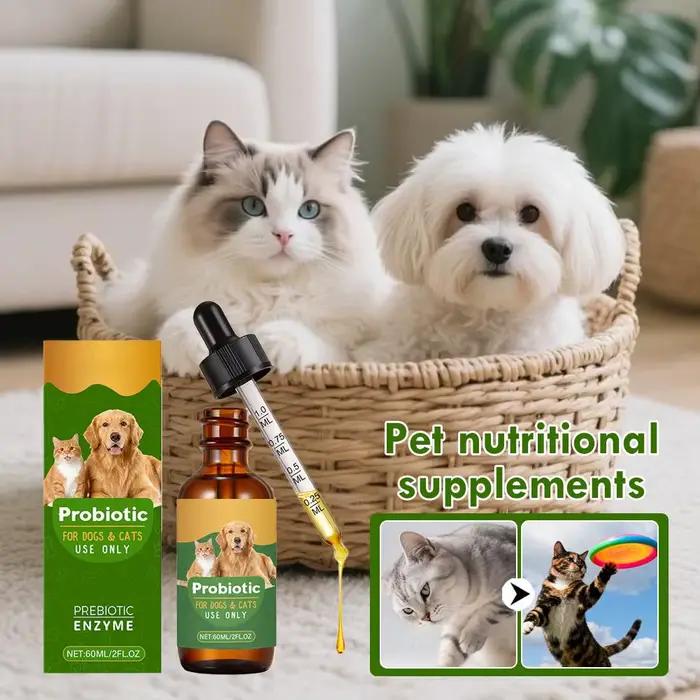Complément nutritionnel pour animaux de compagnie, gouttes probiotiques contenant des enzymes, utili