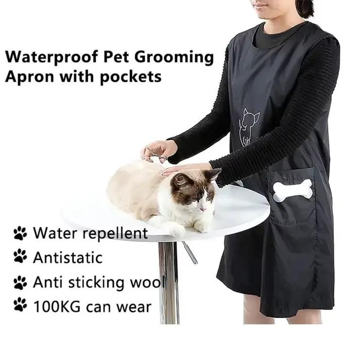 Salopette de toilettage imperméable pour animaux de compagnie, tablier en nylon avec poches, laine a