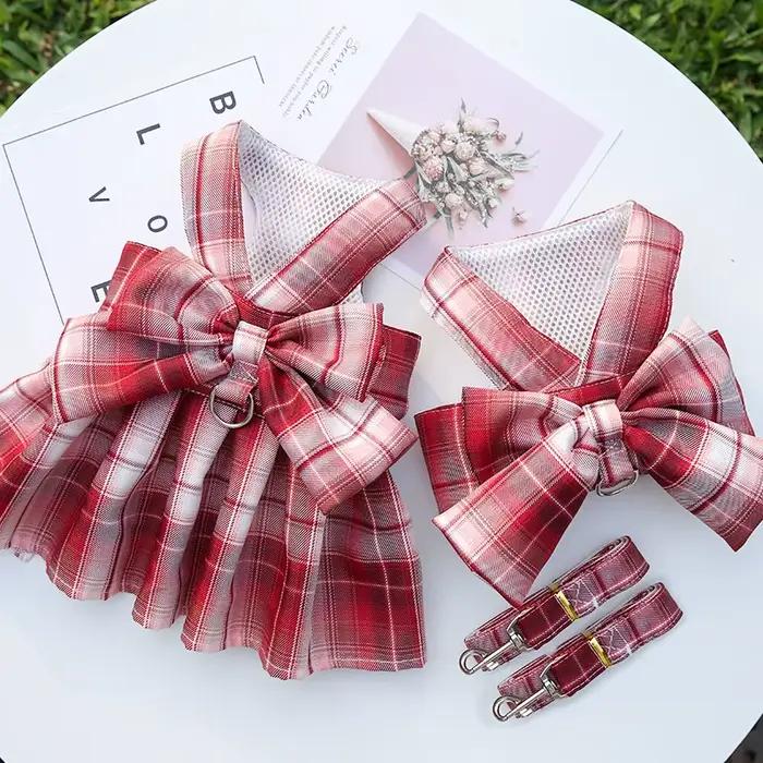 Robe en treillis pour chien, ensemble harnais et laisse, jolis vêtements pour petit chien, Chihuahua