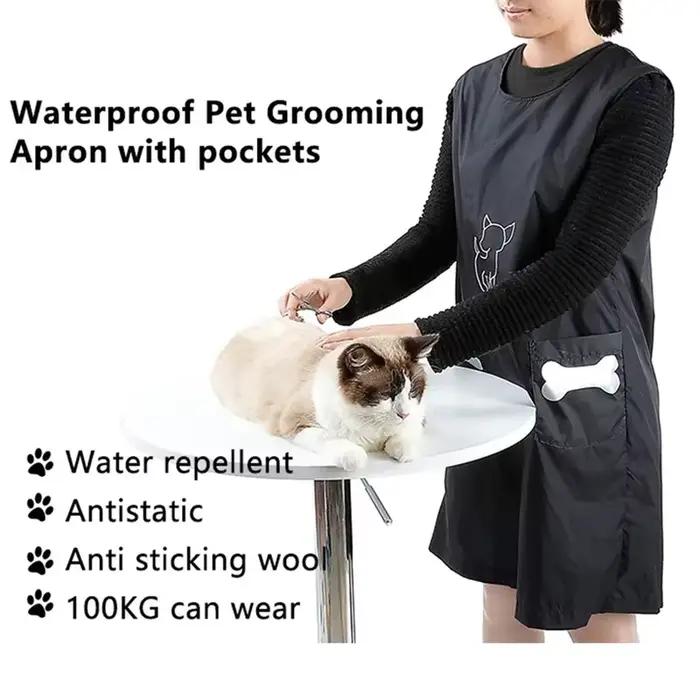Salopette de toilettage imperméable pour animaux de compagnie, tablier en nylon avec poches, laine a