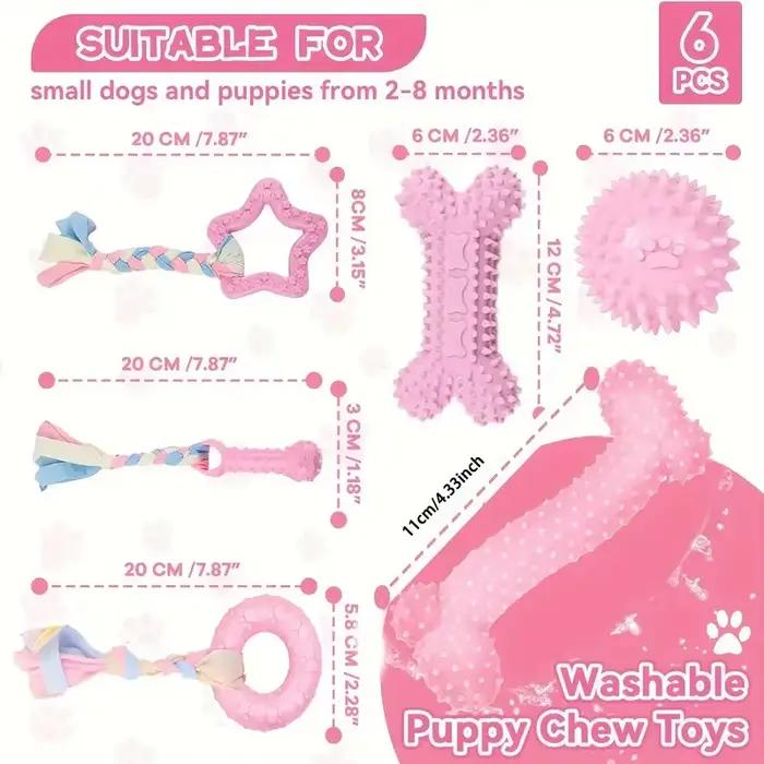 Jouets à mâcher pour chiens, 6 pièces, pour nettoyer les dents, os en caoutchouc souple, boule amusa