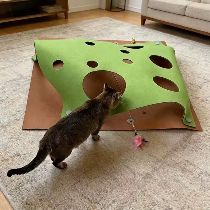Tunnel interactif pour chat, tapis de jeu labyrinthe, tapis de cache-cache pour chats d'intérieur, c