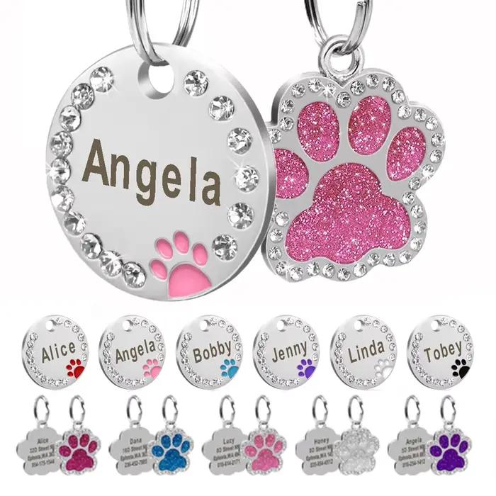 Étiquette d'identification personnalisée pour chien et chat, strass scintillants, étiquettes nominat
