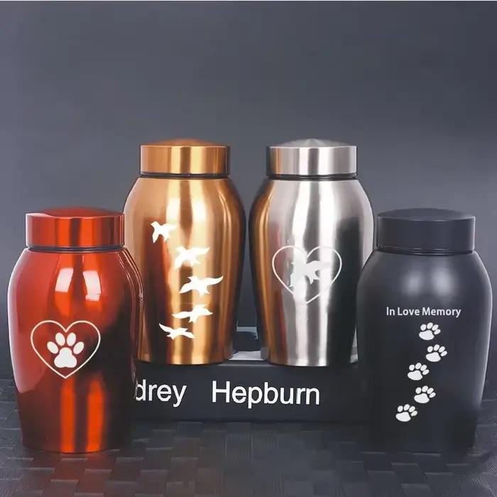 Urnes multicolores en acier inoxydable pour chien, chat, oiseau, souris, cendres de crémation, funér