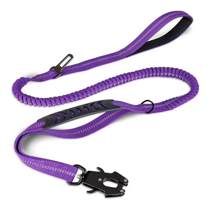 Laisse tactique pour chien robuste, plomb élastique absorbant les chocs de 4 à 6 pieds avec 2 poigné