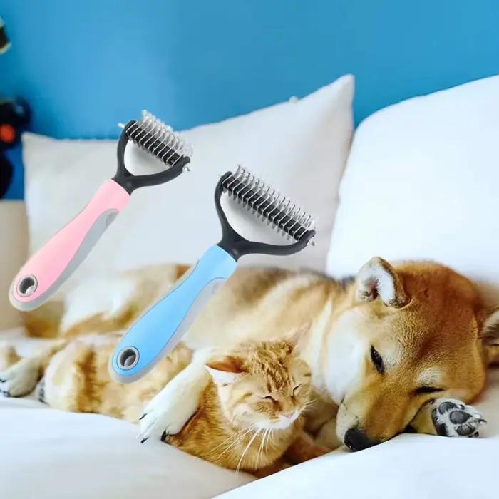 Peigne démêlant pour chiens et chats, brosse démêlante pour poils longs et bouclés, outil de toilett