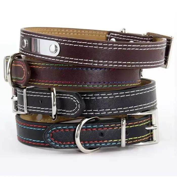 Collier de chien en cuir scintillant personnalisé avec nom, colliers d'identification de chiot gravé