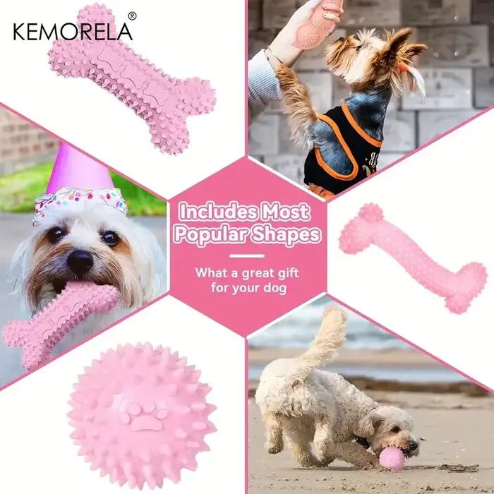 Jouets à mâcher pour chiens, 6 pièces, pour nettoyer les dents, os en caoutchouc souple, boule amusa
