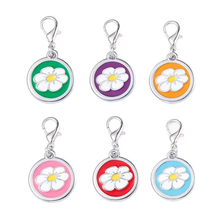 Porte-clé rond en forme de fleur pour chien et chat, carte d'identité personnalisée, nom, accessoire