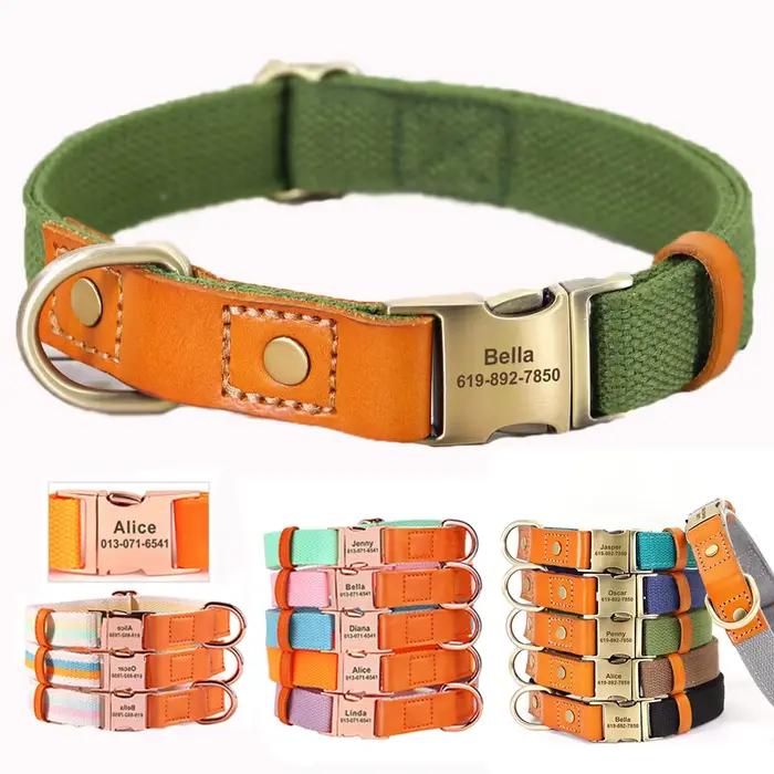 Collier à boucle pour chien personnalisé, en Nylon et cuir, nom gravé pour petits et moyens chiens,
