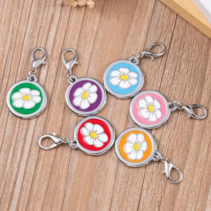 Porte-clé rond en forme de fleur pour chien et chat, carte d'identité personnalisée, nom, accessoire
