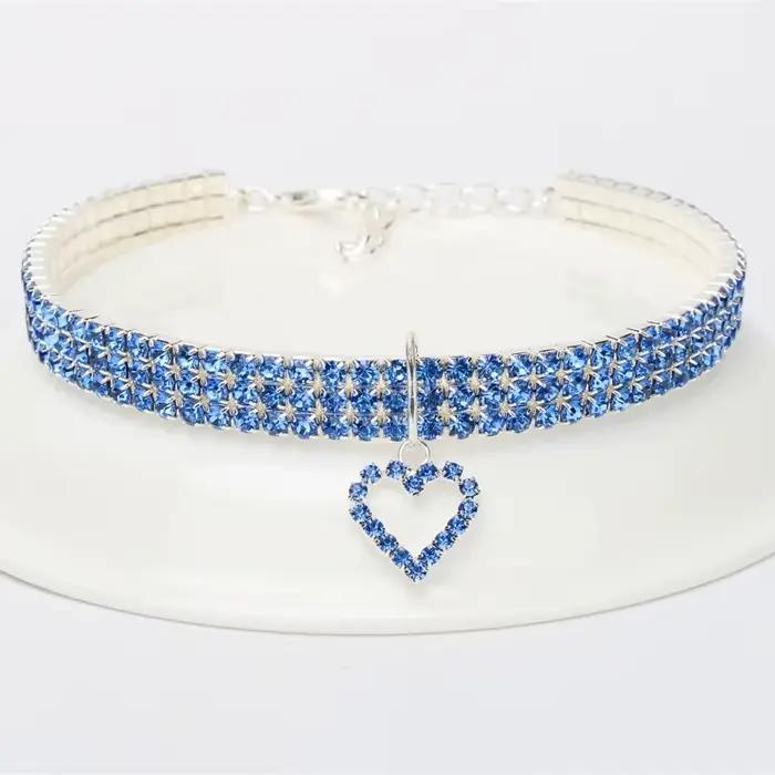Collier élastique à trois rangées de strass pour animaux de compagnie, décoration d'amour, chiot, ch