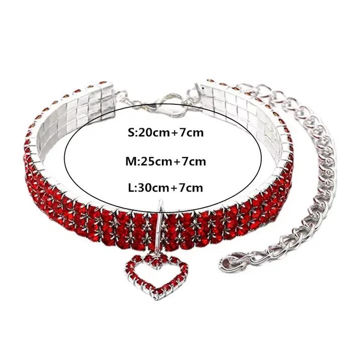 Collier élastique à trois rangées de strass pour animaux de compagnie, décoration d'amour, chiot, ch