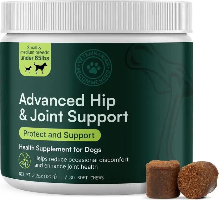 Complément avancé pour les hanches et les articulations des chiens avec glucosamine, oméga 3 et MSM