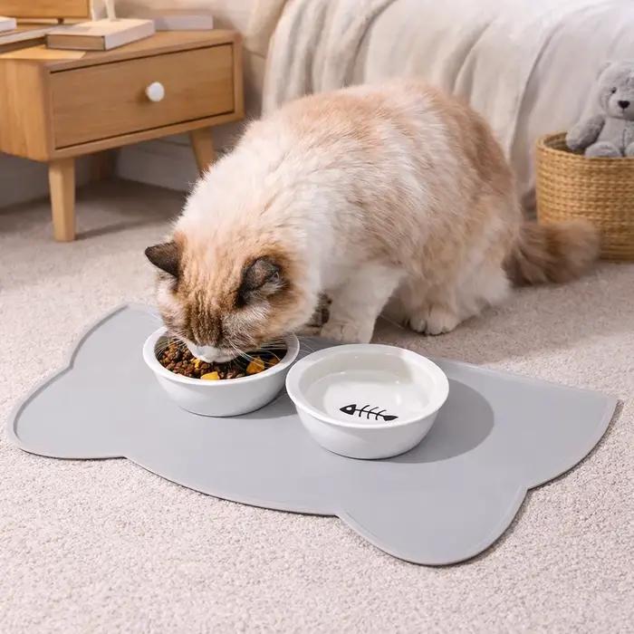 Tapis en silicone de qualité alimentaire pour chat, tapis antidérapant imperméable et anti-fuite pou