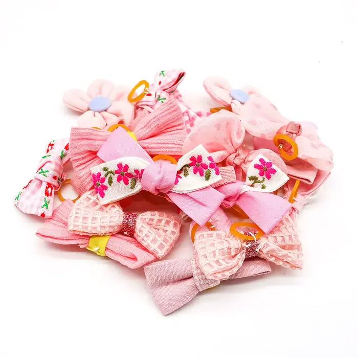 Nœuds de cheveux de petit chien de Style rose, 10 pièces, avec bandes en caoutchouc, décoration de c