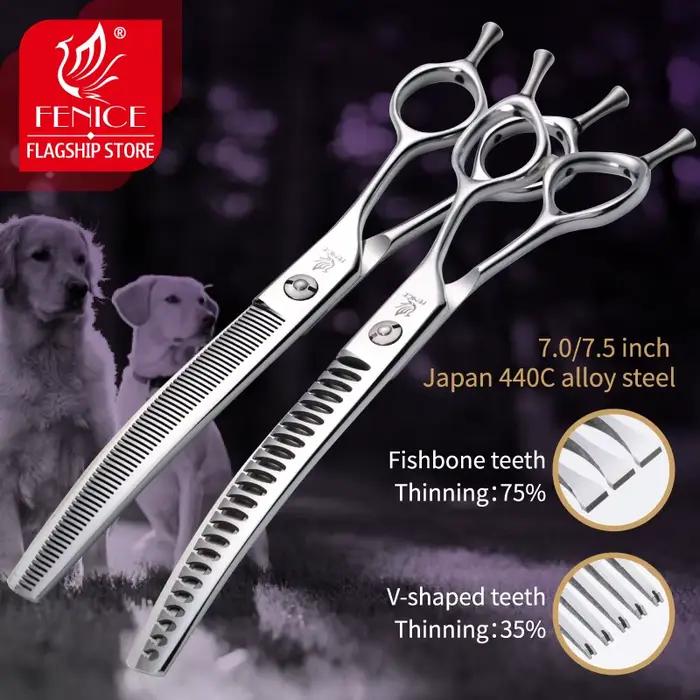 Fenice-Ciseaux de toilettage professionnels pour chiens, ciseaux amincissants incurvés, visage de ch