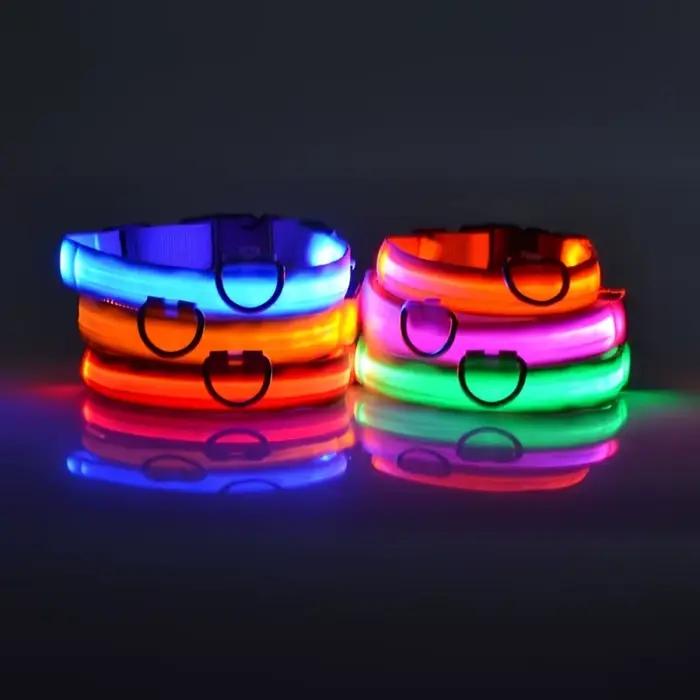 Laisse LED clignotante en nylon pour chien, sécurité nocturne, lueur dans le noir, collier de chien