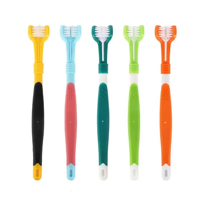 Brosse à dents à trois têtes pour animaux de compagnie, multi-angle, nettoyage, ajout de la mauvaise