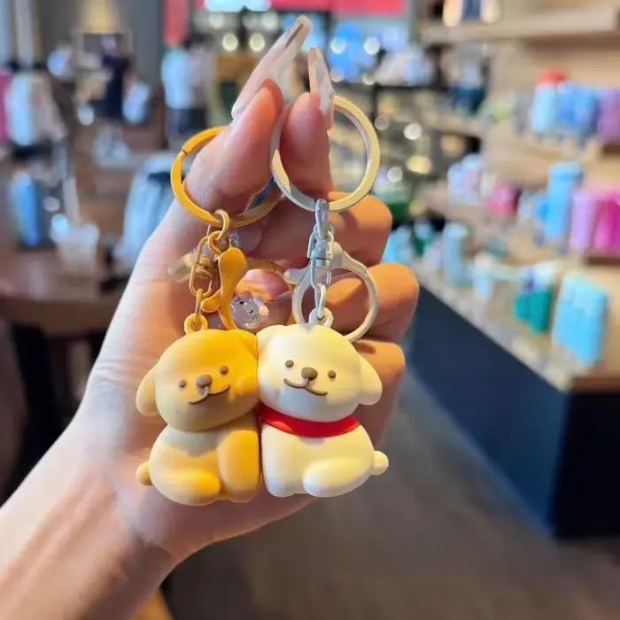 Porte-clés magnétiques pour couple de chiens mignons, pendentif créatif assorti pour la décoration d
