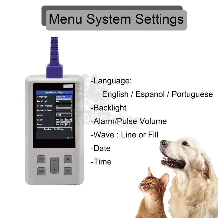 Moniteur portable d'oxymètre de pouls pour la fréquence cardiaque et la saturation en oxygène, vétér