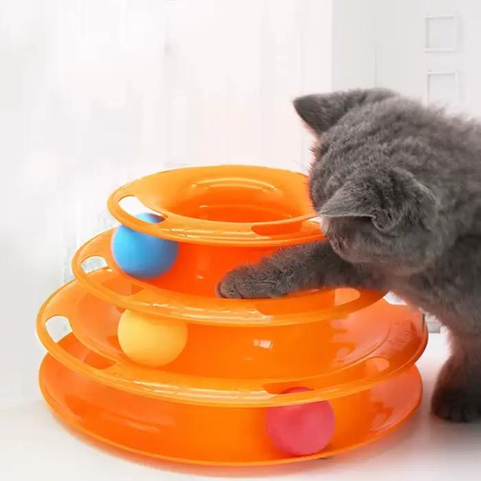 Jouet pour chat de compagnie, boule à trois couches, plateau tournant pour chat, piste éducative int
