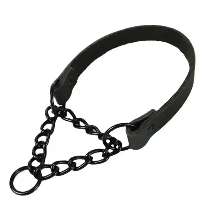 Collier ras du cou en cuir véritable pour chiens, chaîne antidérapante, réglable, sans traction, col