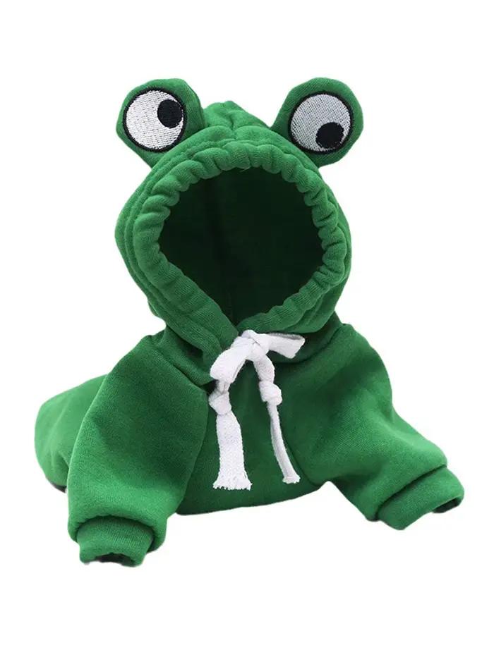Pull grenouille mignon pour animaux de compagnie, petit et moyen chien, sweat à capuche vert avec de