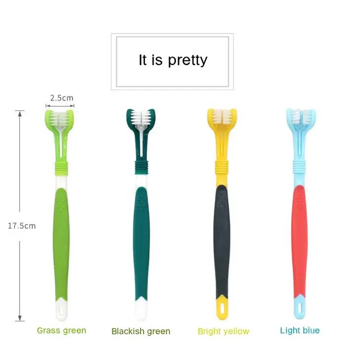 Brosse à dents en plastique pour animaux de compagnie, 3 faces, pour chien, élimine la mauvaise hale