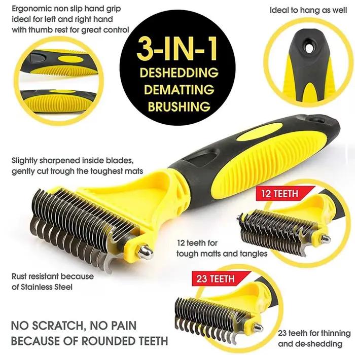 Brosse de toilettage pour animaux de compagnie, en acier inoxydable, double face, perte et démêlage,