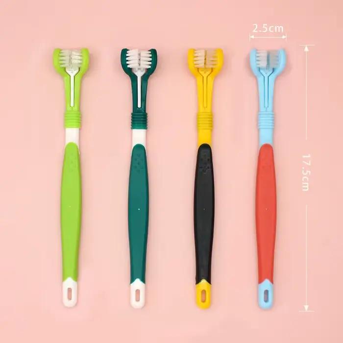 Brosse à dents en plastique pour animaux de compagnie, 3 faces, pour chien, élimine la mauvaise hale