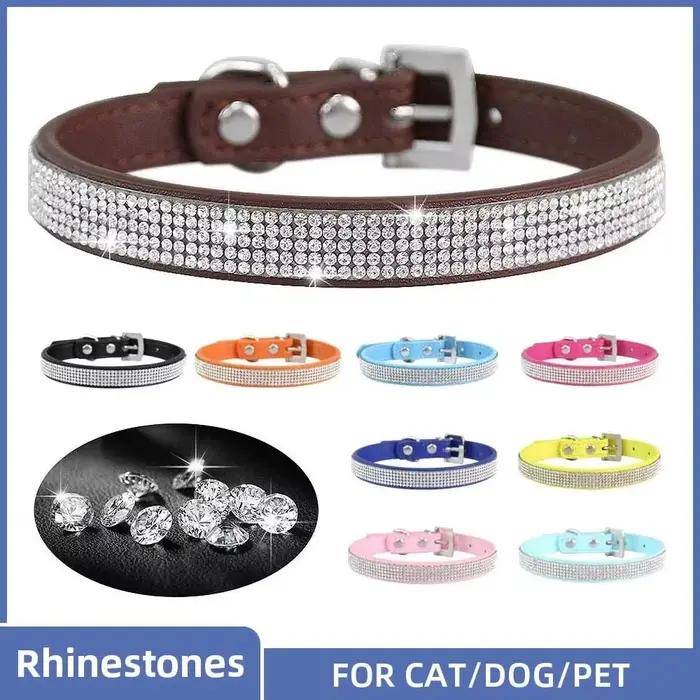 Cristal paillettes strass collier pour animaux de compagnie en cuir chiot collier colliers pour peti