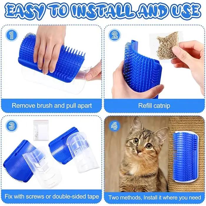 Brosse pour chat, peigne, jouet pour chat avec herbe-aux-chats, brosse murale d'angle, grattoir pour