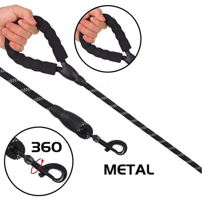 Laisse réfléchissante pour chien avec poignée rembourrée confortable, Double corde de Traction robus