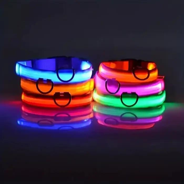 Nylon LED nuit sécurité clignotant lueur dans la nuit laisse pour chien chiens lumineux Fluorescent