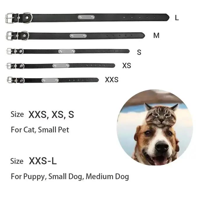 Collier de chien personnalisé avec nom sculpté, ID, Anti-perte, solide, en cuir PU, pour petits, moy