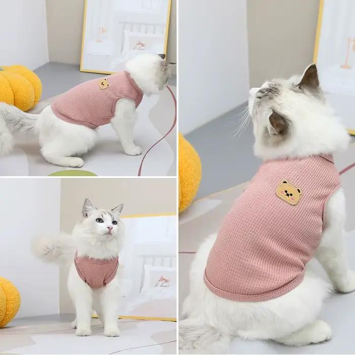 Vêtements pour animaux de compagnie chat imprimé ours gilet chiot chaton col rond sans manches T-shi