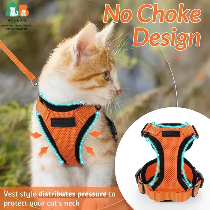 ATUBAN harnais et laisse pour chat pour la marche, harnais de gilet doux et réglable anti-fuite pour