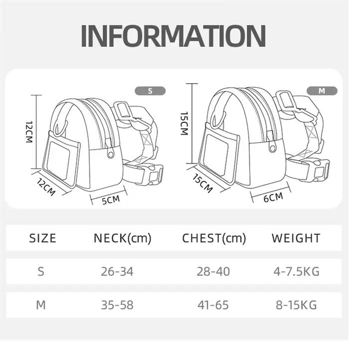 Sac à dos imperméable pour animaux de compagnie, sac pour chiots avec harnais et collier, sac à dos