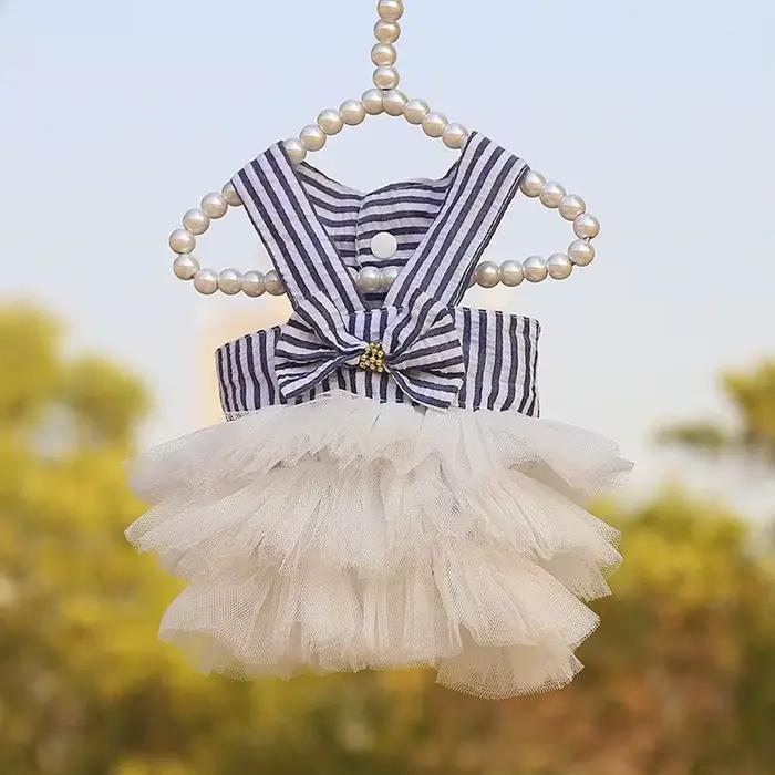 Robe d'été en dentelle pour chien et chat, vêtements pour animaux de compagnie, jupe à rayures Chihu