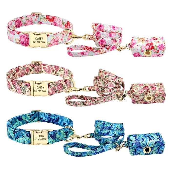 Ensemble de collier et laisse de chien en nylon à imprimé floral, colliers personnalisés pour animau